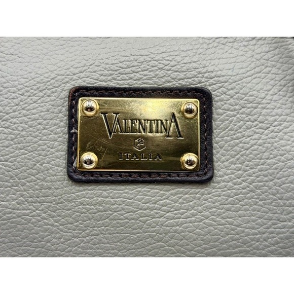 Valentina Italy Leather Satchel Handbag Grey Brown Top Handle Shoulder Bag - Picture 3 of 12